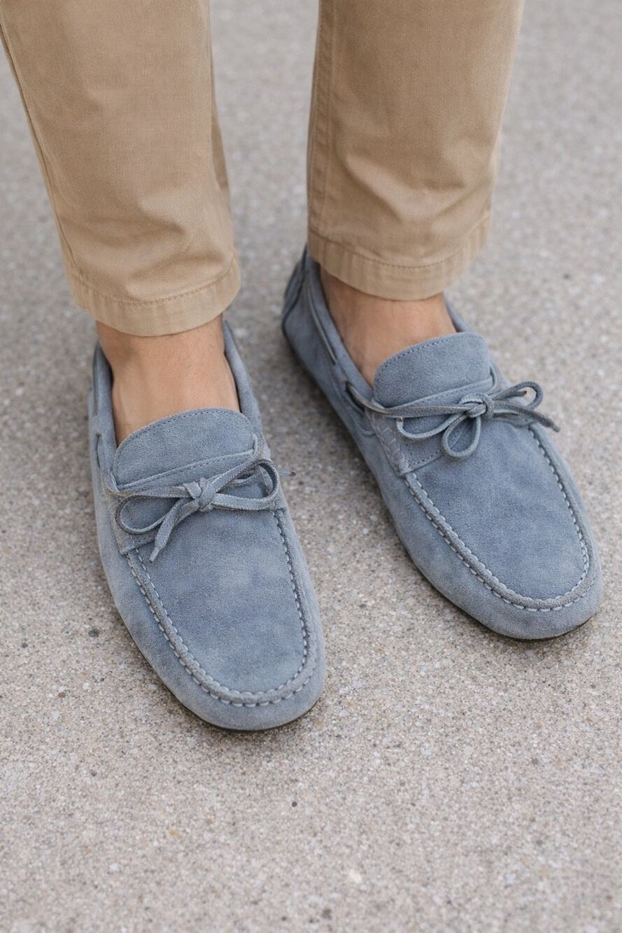 J.Crew Mens Blue Suede Driving Shoes Mocs Loafers US 8.5 Made In Morocco